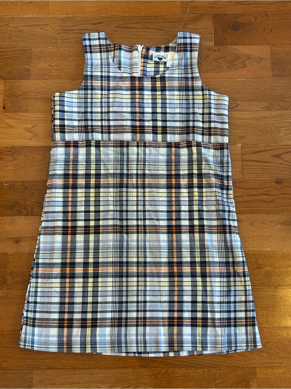 Heartstrings Girls Plaid Sleeveless Shift Dress - Blue, Navy & Yellow - Size 7